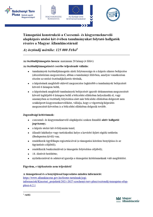 Ösztöndíj támogatás hallgatók részére