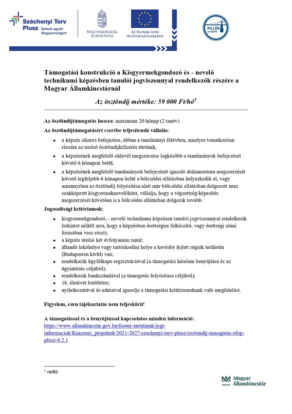 Ösztöndíj támogatás tanulók részére
